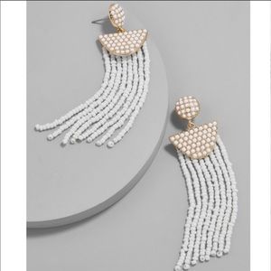 BaubleBar White/Gold Beaded Tassel Earrings NWT